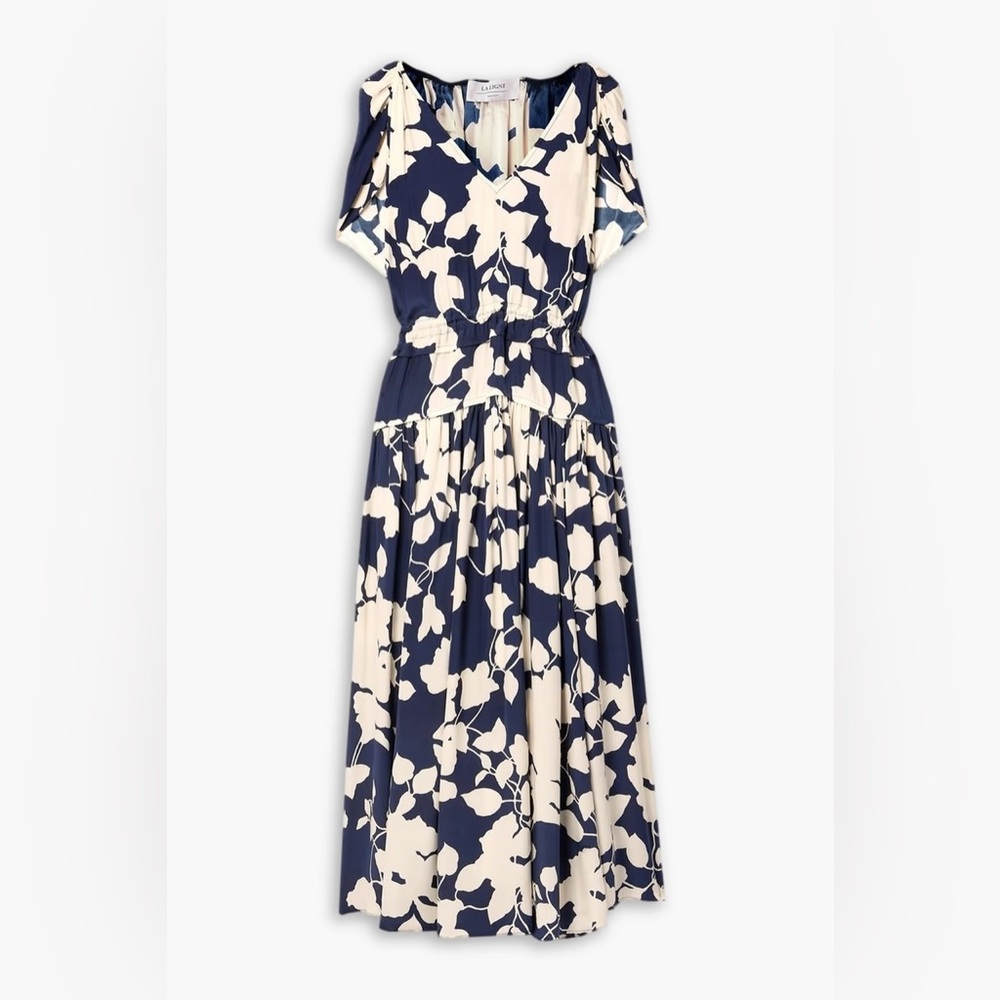 La Ligne Cape Effect ruffled floral print silk-crepe midi dress small